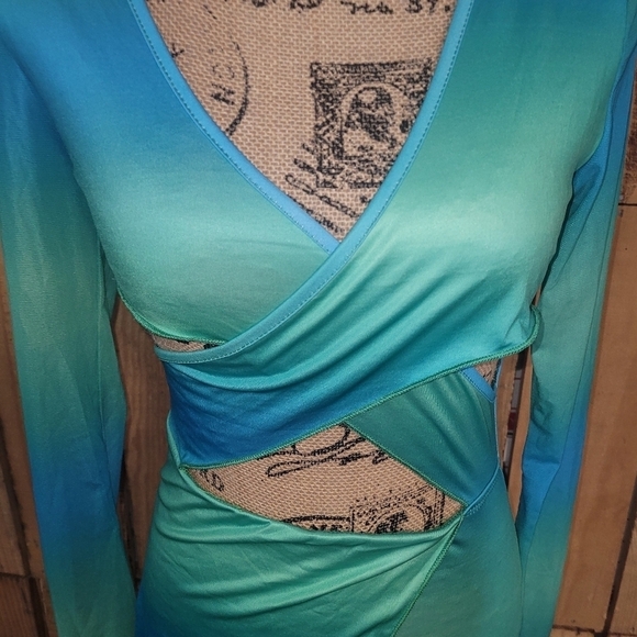 Blue Green Ombre Bodycon Mini - Picture 3 of 4